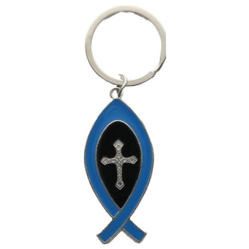 Porte-cles poisson en metal emaille H. 5cm. Couleurs Bleu