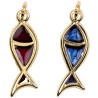 Pendentif forme poisson en metal couleur doree emaille H. 2,5 cm.