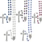 Chapelet en verre cylindrique imitation cristal Ø 6 mm, sur chaîne, croix avec Christ, plusieurs couleurs disponibles.