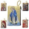 Porte-monnaie icône en tissu, brodé de fil doré, H 10 x 7 cm. plusieurs sujets.