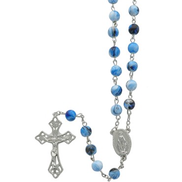Chapelet en acrylique marbré Ø 8 mm, sur chaîne, croix avec Christ, longueur au cœur 40 cm, plusieurs couleurs disponibles.