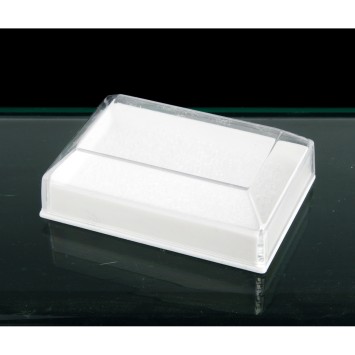 Boite a chapelet en plastique fond blanc, dessus transparent, mousse interieur, taille 6x4 cm H.2 cm.