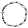 Bracelet dizainier sur élastique, grains en hématite et nacres avec strass ø 6 mm avec croix