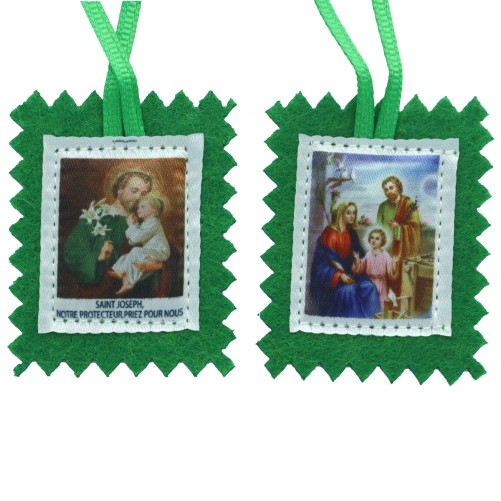 Scapulaire en tissus de saint Joseph avec explication H. 4,5 x 5 cm. Sachet individuel.