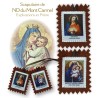 Scapulaire de ND du Mont Carmel en tissus avec explication H. 5 x 4,5 cm avec cordon marron. Livre en sachet individuel.
