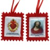 Scapulaire en tissus du Précieux Sang avec explication H. 4,5 x 5 cm. Sachet individuel.