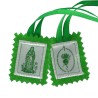 Scapulaire Vert en tissus du Cœur Immaculé de Marie avec explication H. 4.5 cm x 5 cm cordon vert Livre en sachet