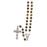 Chapelet grains œil de tigre, Ø 7 mm, chaine couleur argentée, longueur au cœur 32 cm, croix avec Christ. Livré en boite.