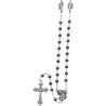 Chapelet en hématite Ø 5 mm, chaîne argentée, paters archanges, croix avec Christ, longueur au cœur 39 cm