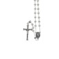Chapelet grains ronds en métal sable et strass, Ø 6 mm sur chaine, croix métal avec Christ en boite.