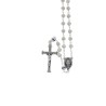 Chapelet grains ronds en métal sable et strass, Ø 6 mm sur chaine, croix métal avec Christ en boite.