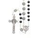 Chapelet métal et bois noir de st Benoit, grains Ø 9 mm sur chaine, croix avec Christ plus boite.