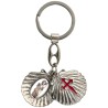 Porte-clés ouvrant de saint Jacques forme coquille Ø 3 cm avec 2 résines saint Jacques et saint Christophe.