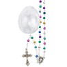 Chapelet grains multicolore Ø 4 mm, dans boite forme oeuf, chaine couleur argentee avec fermoir, longueur au cœur 25 cm.