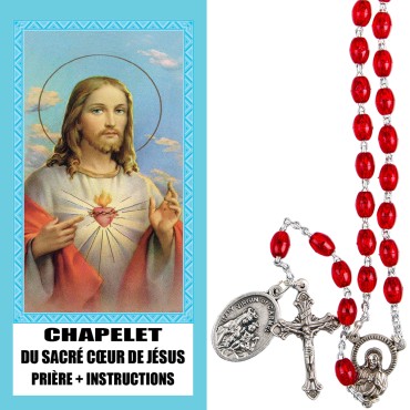 Chapelet de dévotion du sacre cœur de Jésus avec notice explicative, livre en sachet individuel.