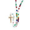 Chapelet sur corde avec fermoir grains multicolores et strass Ø 3 mm, longueur au cœur 17 cm, croix Christ metal.