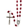 Chapelet grains forme coccinelle, Ø 7 mm, chaine couleur argentée, longueur au cœur 38 cm, croix avec Christ plus boite.