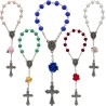 Dizainier sur chaine grains Ø 5 mm et rose, croix métal avec Christ. Disponible en différentes couleurs.