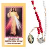Chapelet de dévotion de la Miséricorde divine grains blanc et rouge en bois avec notice explicative, livré en sachet individuel