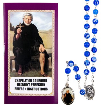 Chapelet de dévotion de saint Pérégrin avec notice explicative, livre en sachet individuel.