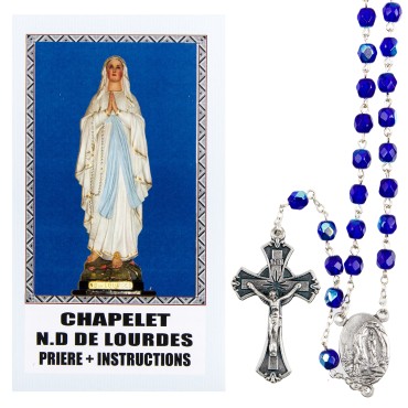 Chapelet de dévotion de Notre-Dame de Lourdes avec notice explicative, livre en sachet individuel.