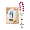 Dizainier grains bois de rose Ø 7 mm avec petit livret du saint rosaire H. 7 x 5 cm, image VM, livré en pochette.