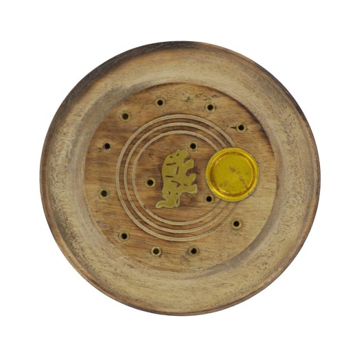Brûle-encens rond en bois style brûlé avec éléphant, pour bâtonnets ou cônes, Ø 10 cm. Boîte de 2.