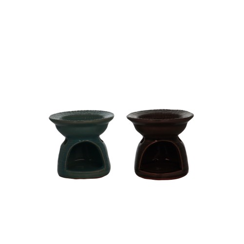 Brule parfum en ceramique decor en relief. H 6.50 cm Ø 7 cm. Boite presentoir de 20 pieces couleurs assorties.