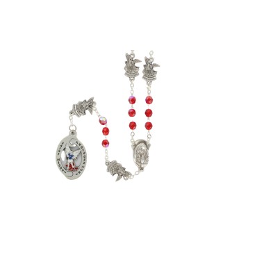 Chapelet de dévotion de saint Michel pour les combats, grains rouge avec notice explicative, livre en sachet individuel.