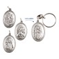 Porte-clés H. 3,7 cm en métal couleur argentée forme ovale double face, plusieurs saints.