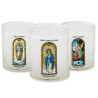 Veilleuse blanche avec autocollant "vitrail" de saint 20/24, H. 6,5 cm, Ø 5 cm ( VO 5)