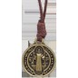 Médaille de saint benoit bronze avec cordon marron 1.8 x 2.1 cm
