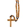 Rosaire grains en bois d olivier (20 dizaines) sur corde, Ø 7 mm, longueur au cœur 112 cm, croix en bois d olivier.