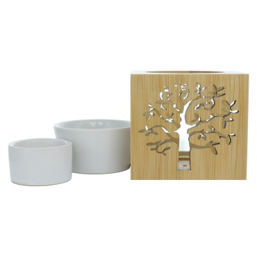 Brule parfum en bois avec arbre de vie ajoure. Taille H. 11 cm x 9.50 cm