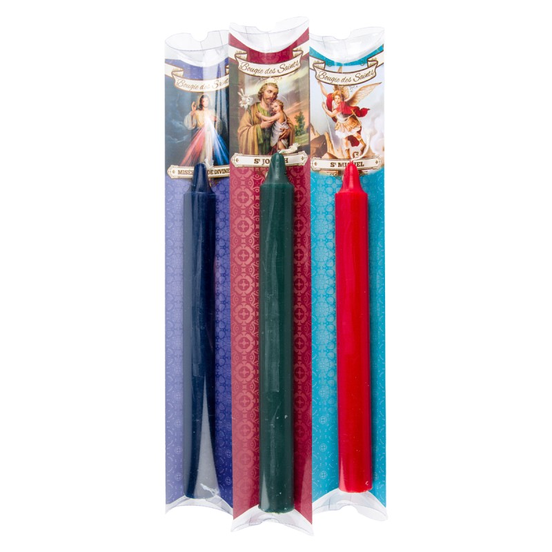Bougie des saints en couleur + prière et pochette