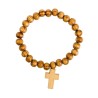Bracelet sur -eacute-lastique en bois -Oslash- 8 mm- avec croix bois-
