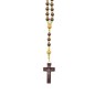 Chapelet sur corde avec fermoir grains bois marron Ø 8 mm, pater 10 mm, longueur au cœur 33 cm, croix avec Christ imprime.