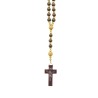Chapelet sur corde avec fermoir grains bois marron Ø 8 mm, pater 10 mm, longueur au cœur 33 cm, croix avec Christ imprime.