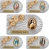 Plaque auto rectangle en aluminium strie, dimensions 2,4 x 4 cm, ornee d une rose. Differents Saints