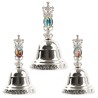 Clochette en métal couleur argentée H. 11 cm Ø 6,5 cm avec résine, plusieurs saints.