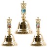 Clochette en métal couleur dorée H. 11 cm Ø 6,5 cm avec résine, plusieurs saints.