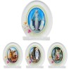 Support en plexi à poser de forme ovale H 5.5 x 4.5 cm avec résine, plusieurs saints.