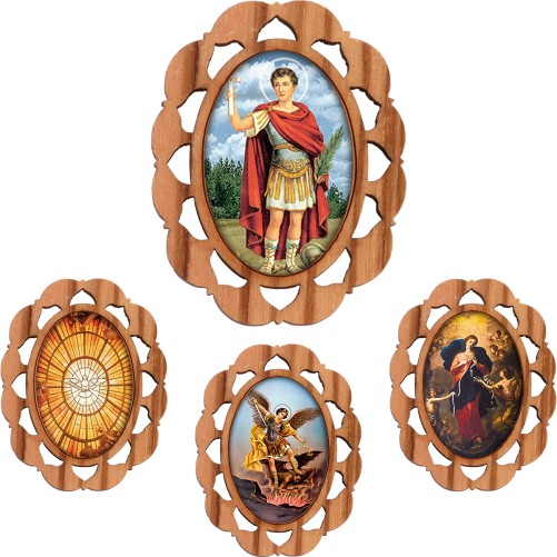 Plaque auto en bois d olivier hauteur 3 cm avec resine. Disponible avec differents Saints.