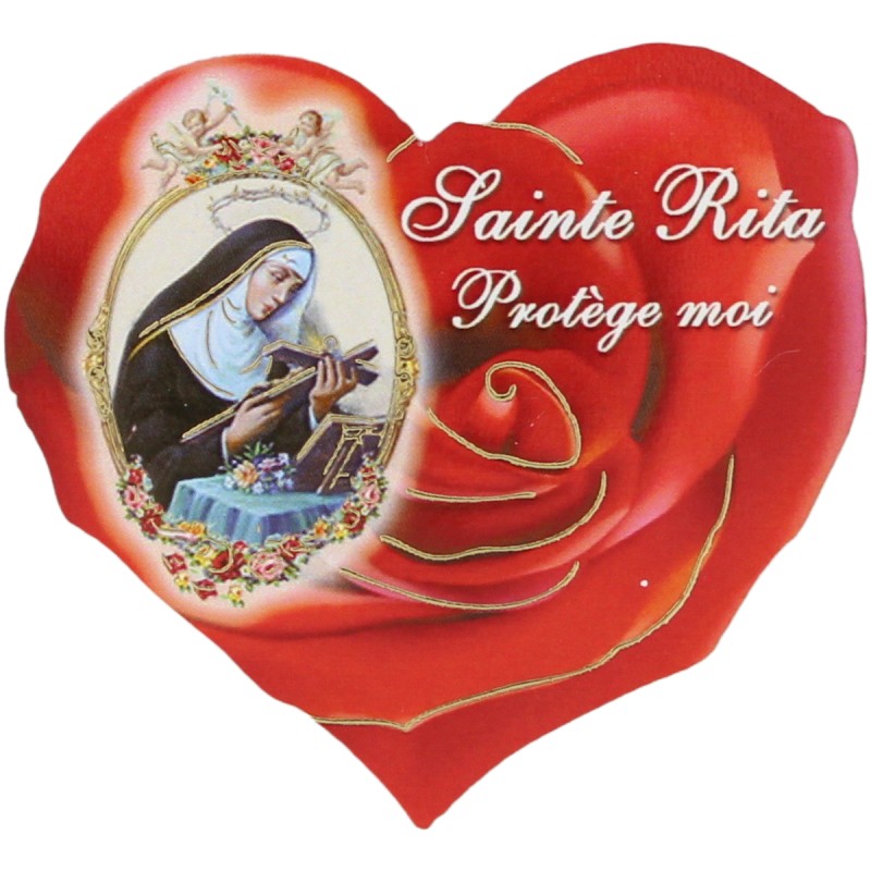 Magnet H. 6 cm en bois forme coeur image collee de sainte Rita.