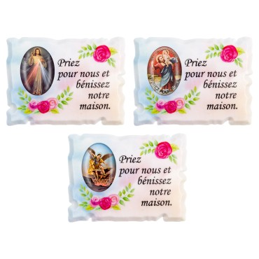 Magnet en résine H. 5,5 x 8 cm avec prière pour la maison et résine, plusieurs saints.