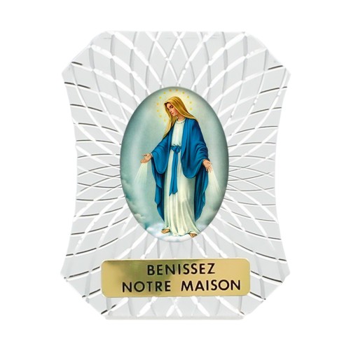 Chevalet en alu argenté strié à poser H. 6 cm avec résine, plusieurs saints.