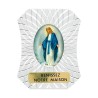 Chevalet en alu argenté strié à poser H. 6 cm avec résine, plusieurs saints.
