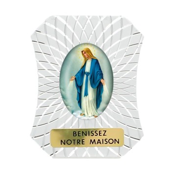 Chevalet en alu argenté strié à poser H. 6 cm avec résine, plusieurs saints.