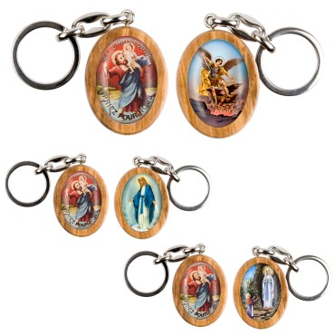 Porte-clés en bois d olivier H- 3-8 cm avec résine couleur des saints-