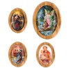 Plaque auto en bois d olivier forme ovale H. 4 x 3 cm avec resine, plusieurs saints.